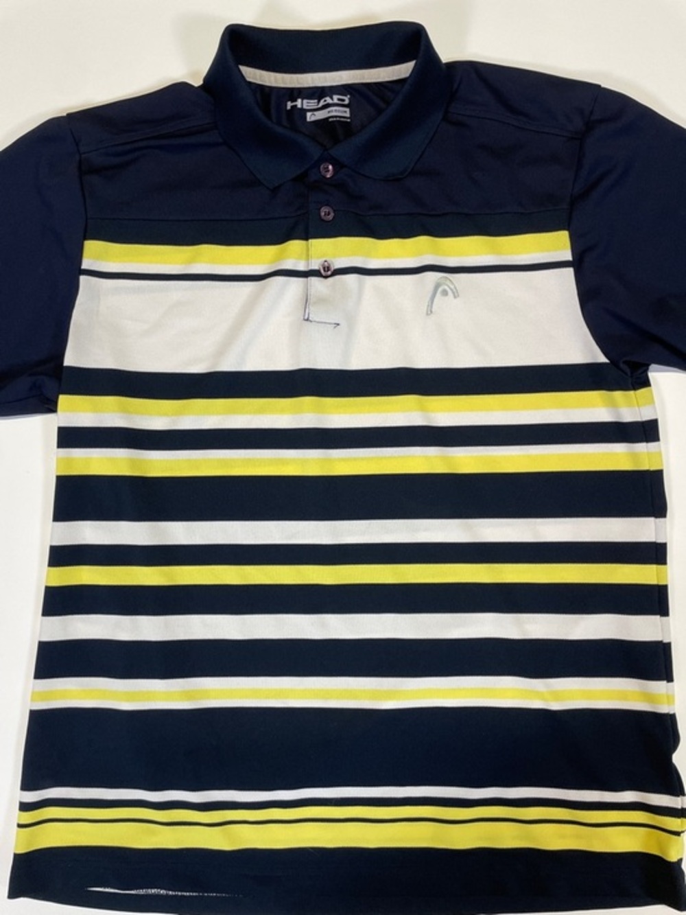 HEAD Mens Polo Shirt Medium Striped Golf Athletic Performance Navy